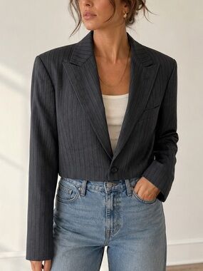 Hugo Boss Cropped Pinstripe Blazer - Charcoal Gray